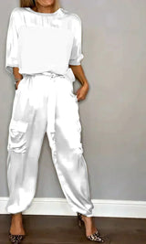 Eleganter Damen-Satin-Overall - schick und bequem – Weiß