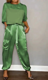 Eleganter Damen-Satin-Overall - schick und bequem – Grün