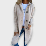 Fara – Strick-Cardigan mit Kapuze & Knopfleiste – Beige