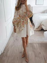 Louelle - Bedrucktes Minikleid mit Knopfleiste – Beige