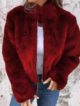 Kaylen | eleganter pelzmantel mit reibverschluss – Red
