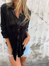 Trendy Samtbluse mit langen Ärmeln - Clara – Schwarz