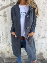 Frida | Eleganter langer Strickcardigan – Grau