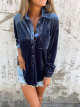 Trendy Samtbluse mit langen Ärmeln - Clara – Blau