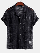 David | Transparente Häkelshirt mit Ethno-Muster – Schwarz