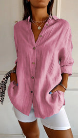 Irma - Damen Hemdbluse mit Knopfleiste und Lockerem Schnitt – Rosa