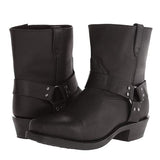 Damen-Mid-Cut-Lederstiefel im Bikerstil mit Harness-Detail – Dunkelbraun