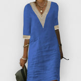 Vivian | Leinenkleid mit V-Ausschnitt – Blau