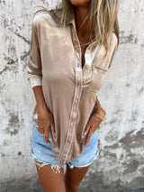 Trendy Samtbluse mit langen Ärmeln - Clara – Aprikose