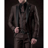 Dreiteiliges Leinen-Set für Herren: Business-Blazer, Weste und Hose – Kaffee