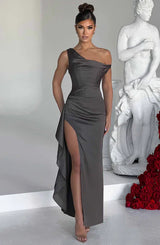 Jullian - Elegantes Maxikleid – Holzkohle