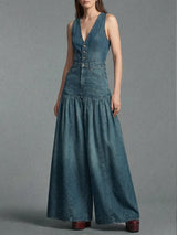 Lässiger Damen-Jeansoverall mit weitem Bein – Blau