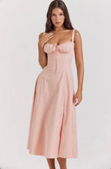 Elegantes Damen Sommerkleid – A-Linie, Midi, Schlitz – Rosa