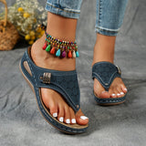 Mona | Bequeme Damen-Sandalen mit Keilabsatz – Dunkelblau