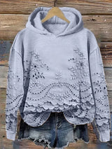 Hoodie mit floraler Stickerei und lässigem Schnitt – Blau