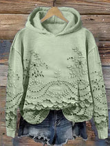 Hoodie mit floraler Stickerei und lässigem Schnitt – Grün