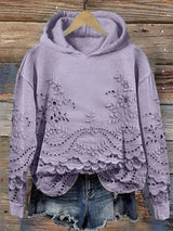 Hoodie mit floraler Stickerei und lässigem Schnitt – Lila