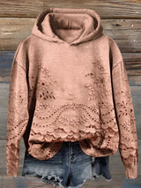 Hoodie mit floraler Stickerei und lässigem Schnitt – Orange