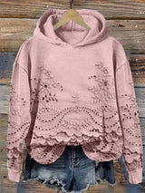 Hoodie mit floraler Stickerei und lässigem Schnitt – Rosa