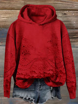 Hoodie mit floraler Stickerei und lässigem Schnitt – Rot
