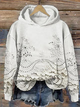Hoodie mit floraler Stickerei und lässigem Schnitt – Weiß