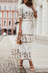 Kassandra | Damen Boho Ethno Midikleid Langarm – Weiß