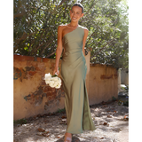 Kassandra | Damen One-Shoulder Asymmetrisches Maxikleid – Grün