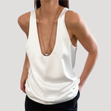 Katja | Damen Tanktop Tiefem V-Ausschnitt Ärmellos – Weiß