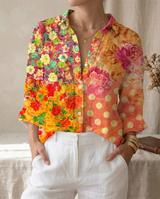 Katrin | Damen Bluse mit tropischem Print – Orange Rosa Druck