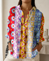 Katrin | Damen Bluse mit tropischem Print – Farbblock