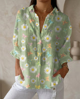 Katrin | Damen Bluse mit tropischem Print – Grünes Gänseblümchen