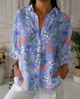 Katrin | Damen Bluse mit tropischem Print – Lavendel Blütenmuster