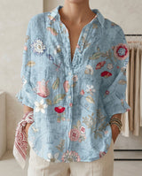 Katrin | Damen Bluse mit tropischem Print – Hellblau Blumen