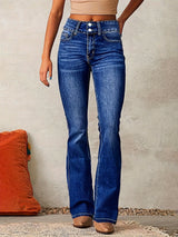 Katrin | Damen High Waist Bootcut Jeans Figurschmeichelnd – Dunkel Blau