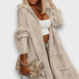 Jovina – Langer Cardigan mit Kapuze – Beige