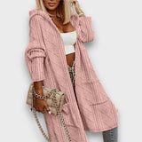 Jovina – Langer Cardigan mit Kapuze – Rosa