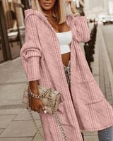 Cytheria – Langärmliger Cardigan mit Kabelstrick und Kapuze – Rosa