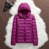 Manuela – Wasserdichte Jacke Mit Weißen Entenfedern – Lila