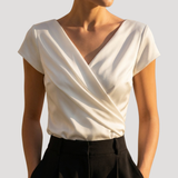 Kirsa | Damen Wickelbluse mit Wickelausschnitt Kurzarm – Weiß