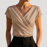 Kirsa | Damen Wickelbluse mit Wickelausschnitt Kurzarm – Khaki