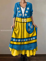 Bedrucktes Damenkleid im schwedischen Stil – Blau