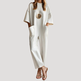 Klara | Damen Weites Bein Kurzarm Jumpsuit – Weiß