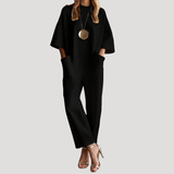 Klara | Damen Weites Bein Kurzarm Jumpsuit – Schwarz