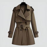Klassischer Damen Trenchcoat mit Gürtel und Knöpfen – Grün
