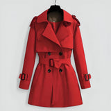 Klassischer Damen Trenchcoat mit Gürtel und Knöpfen – Rot