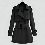 Klassischer Damen Trenchcoat mit Gürtel und Knöpfen – Schwarz