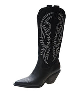Knöchelhohe cowboystiefel aus leder für rauen - ein must-have für den winter – Schwarz