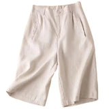 Knielange Damen-Shorts mit Bundfalten aus Leinenmischgewebe – Beige