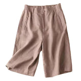 Knielange Damen-Shorts mit Bundfalten aus Leinenmischgewebe – Khaki