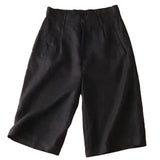 Knielange Damen-Shorts mit Bundfalten aus Leinenmischgewebe – Schwarz